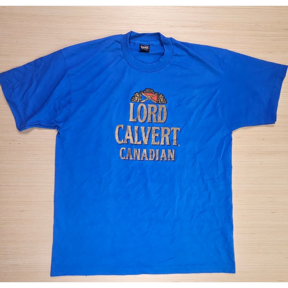 Vintage Lord Calvert Canadian T-Shirt Mens XL Blue Promo Fruit of the Loom Retro